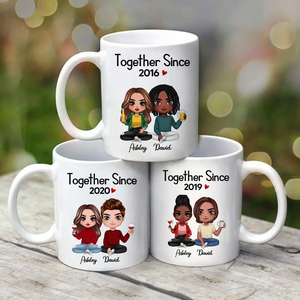 Doll Couple Sitting - Personalized Custom Mug - Gift For Her/Him, Husband/Wife, Couples on Anniversary, Valentine's Day