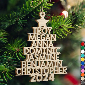 Custom Christmas Tree Name - Personalized Gift for Family Members, Bestie Coworker | Wooden Cutout Ornament