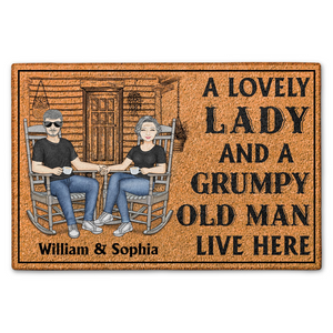 Family Couple Custom Doormat - A Lovely Lady And A Grumpy Old Man Live Here - Personalized Gift for Couple