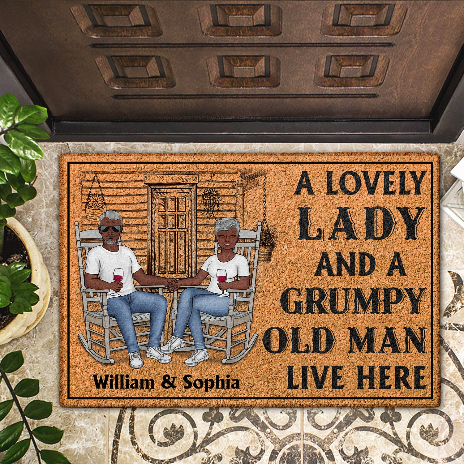 Family Couple Custom Doormat - A Lovely Lady And A Grumpy Old Man Live Here - Personalized Gift for Couple