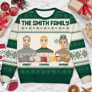 Flat Art - Christmas, Funny Gift For Family - Personalized Custom Ugly Sweater - Gift For Dad, Mom, Grandpa, Grandma