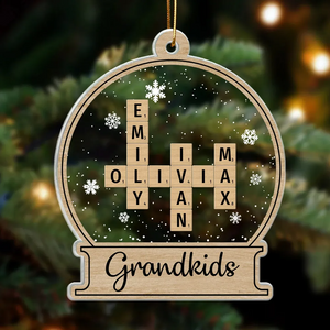 Snow Globe Family Crossword Puzzle - Personalized Custom Shaped Acrylic Ornament - Christmas Gift For Family Members, Mom, Dad, Grandparents