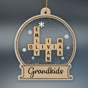 Snow Globe Family Crossword Puzzle - Personalized Custom Shaped Acrylic Ornament - Christmas Gift For Family Members, Mom, Dad, Grandparents