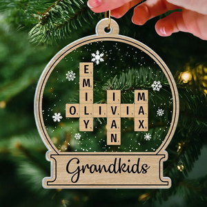 Snow Globe Family Crossword Puzzle - Personalized Custom Shaped Acrylic Ornament - Christmas Gift For Family Members, Mom, Dad, Grandparents