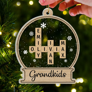 Snow Globe Family Crossword Puzzle - Personalized Custom Shaped Acrylic Ornament - Christmas Gift For Family Members, Mom, Dad, Grandparents