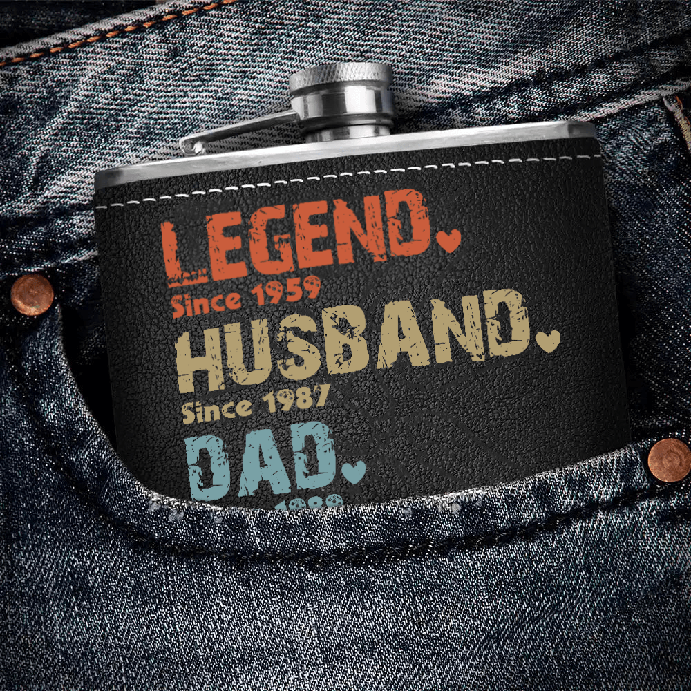 The Amazing Journey Of A Man - Personalized Custom Year Leather Hip Flask - Father's Day Gift for Family Members Grandpa, Dad, Boyfriend, Husband, Uncle - Suzitee Store