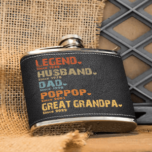 The Amazing Journey Of A Man - Personalized Custom Year Leather Hip Flask - Father's Day Gift for Family Members Grandpa, Dad, Boyfriend, Husband, Uncle - Suzitee Store