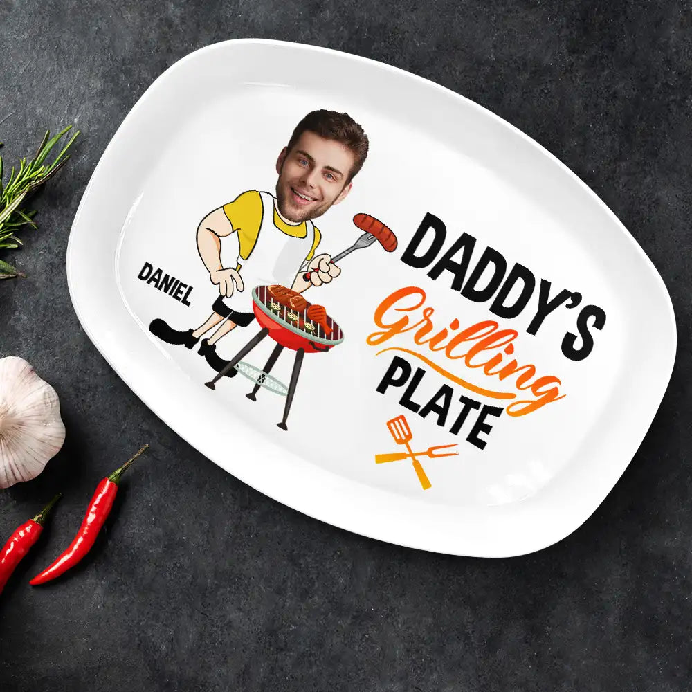 Custom Photo Daddy's Grilling Plate - Personalized Platter - Gift for Dad, Papa, Grandpa, Daddy, Dada