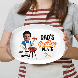 Custom Photo Daddy's Grilling Plate - Personalized Platter - Gift for Dad, Papa, Grandpa, Daddy, Dada