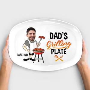 Custom Photo Daddy's Grilling Plate - Personalized Platter - Gift for Dad, Papa, Grandpa, Daddy, Dada