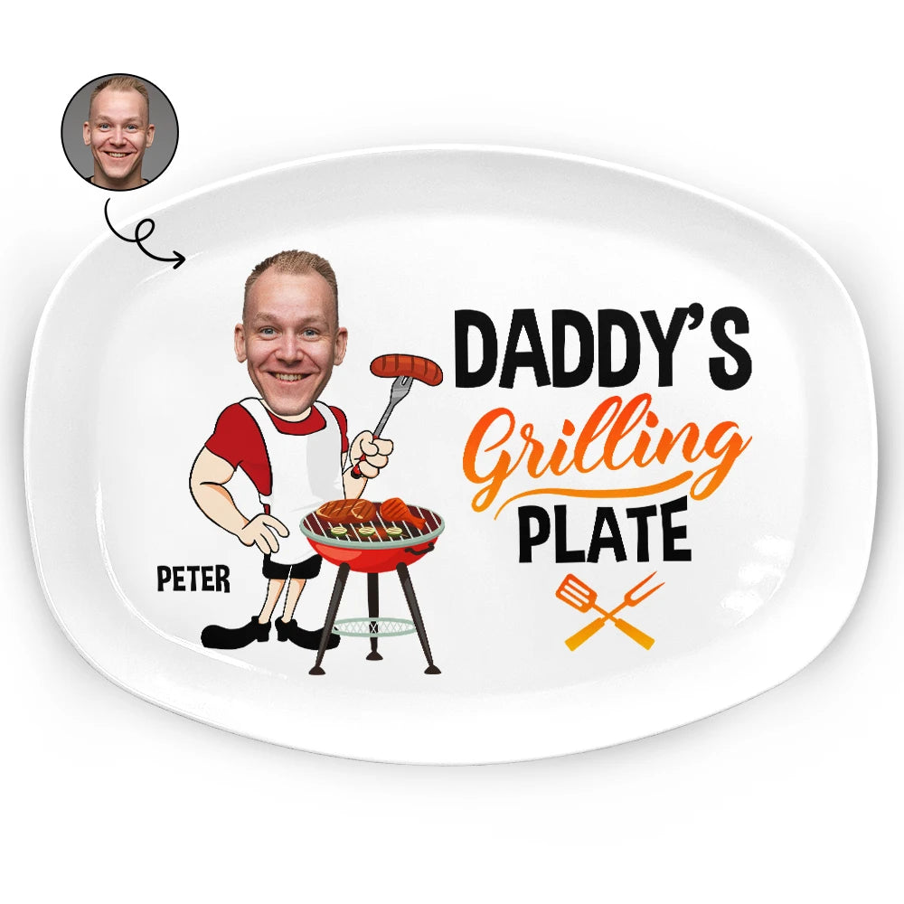 Custom Photo Daddy's Grilling Plate - Personalized Platter - Gift for Dad, Papa, Grandpa, Daddy, Dada