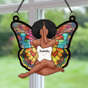 Girl Butterfly - Personalized Window Hanging Suncatcher Ornament - Gift For Women, Yoga Lovers, Mental Health Gifts