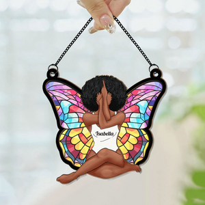 Girl Butterfly - Personalized Window Hanging Suncatcher Ornament - Gift For Women, Yoga Lovers, Mental Health Gifts