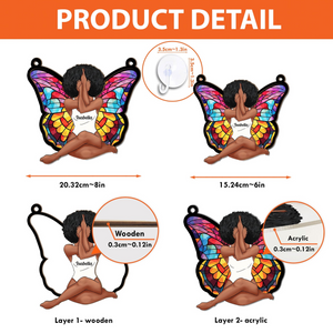 Girl Butterfly - Personalized Window Hanging Suncatcher Ornament - Gift For Women, Yoga Lovers, Mental Health Gifts