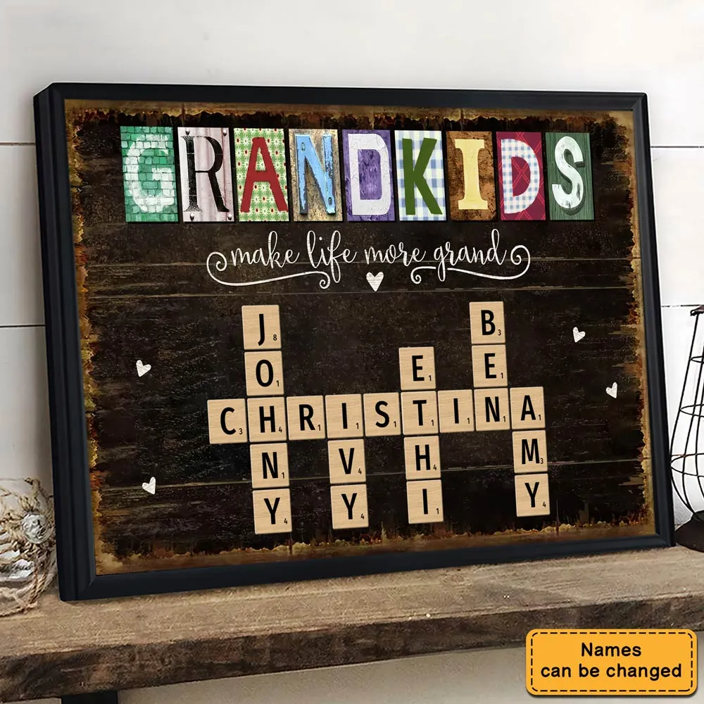 Grandkids Make Life More Grand Crossword - Personalized Poster/Canvas - Gift for Grandma, Nana, Grandparent