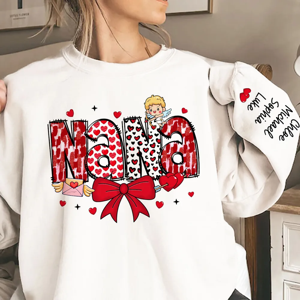 Grandma Valentine Personalized Sleeve Printed Sweatshirt - Gift for Mom, Grandma, Nana, Grandparent