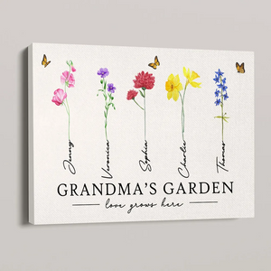 Grandma‘s Garden Love Grows Here Watercolor Birth Month Flower - Personalized Poster/Canvas - Gift For Grandma, Mom