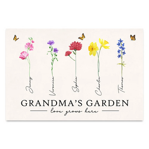 Grandma‘s Garden Love Grows Here Watercolor Birth Month Flower - Personalized Poster/Canvas - Gift For Grandma, Mom