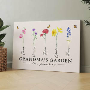 Grandma‘s Garden Love Grows Here Watercolor Birth Month Flower - Personalized Poster/Canvas - Gift For Grandma, Mom