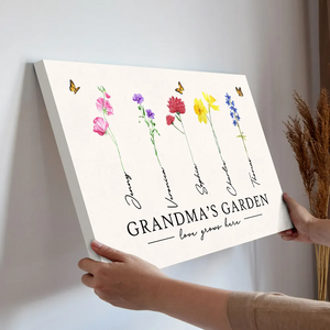 Grandma‘s Garden Love Grows Here Watercolor Birth Month Flower - Personalized Poster/Canvas - Gift For Grandma, Mom