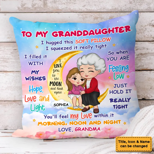 I Hugged This Soft Pillow On The Moon - Personalized Custom Pillow - Gift For Grandson, Granddaughter, Kids