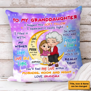 I Hugged This Soft Pillow On The Moon - Personalized Custom Pillow - Gift For Grandson, Granddaughter, Kids