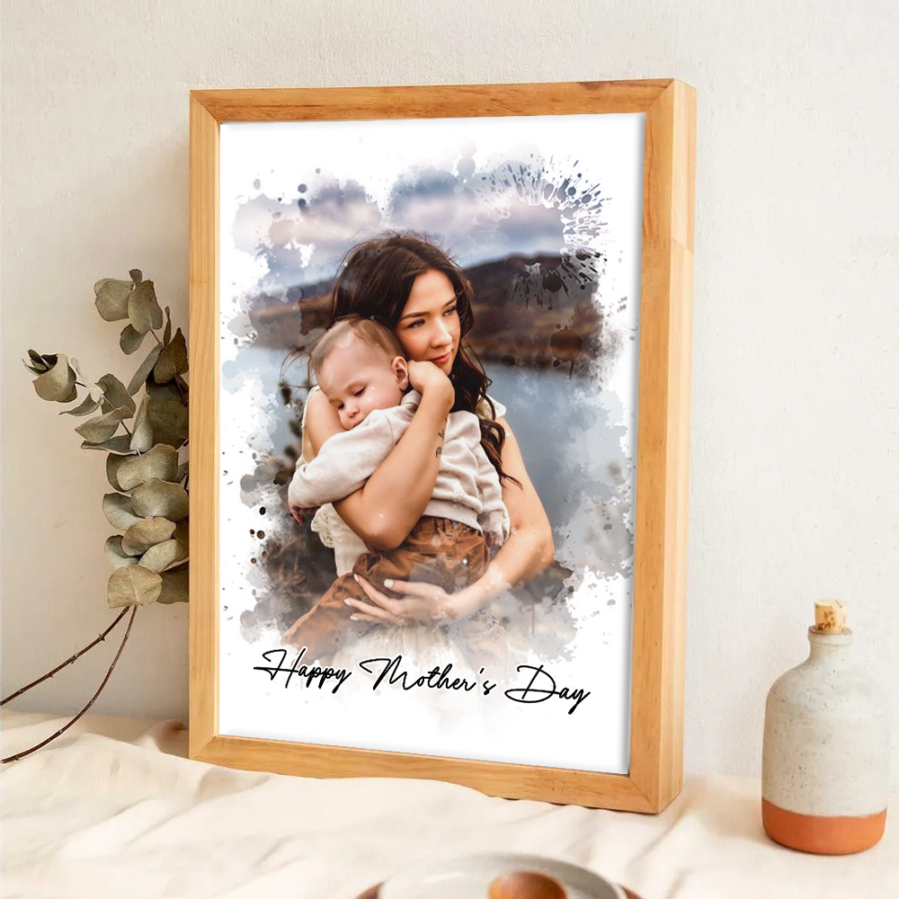 Custom Photo Watercolor Mom Portrait - Personalized Poster/Canvas Print - Gift For Mom, Mother's Day