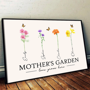 Mother's Garden Love Grows Here Watercolor Birth Month Flower - Personalized Poster/Canvas - Gift For Grandma, Mom