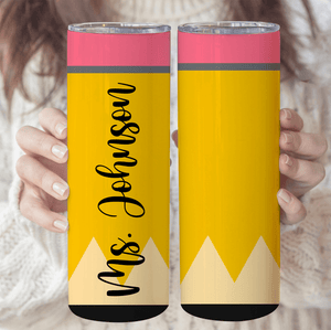 Custom Pencil Tumbler - Personalized Custom 20oz Skinny Tumbler Cup - Personalized Custom Youth T Shirt - Back To School/ First Day Of School, Loving, Funny Gift for Teacher, Kindergarten, Preschool, Pre K, Paraprofessional - Suzitee Store