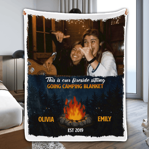 Custom Photo Fireside Sitting Going Camping Blanket - Personalized Custom Blanket - Gift For Best Friends, BFF, Sisters, Camping Lovers - Suzitee Store