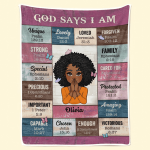 God Says I Am - Personalized Blanket - Gift for Black Woman, Sister, Mother, Friends, or Mentor, African American, Black History Month, Juneteenth | Blanket - Suzitee Store