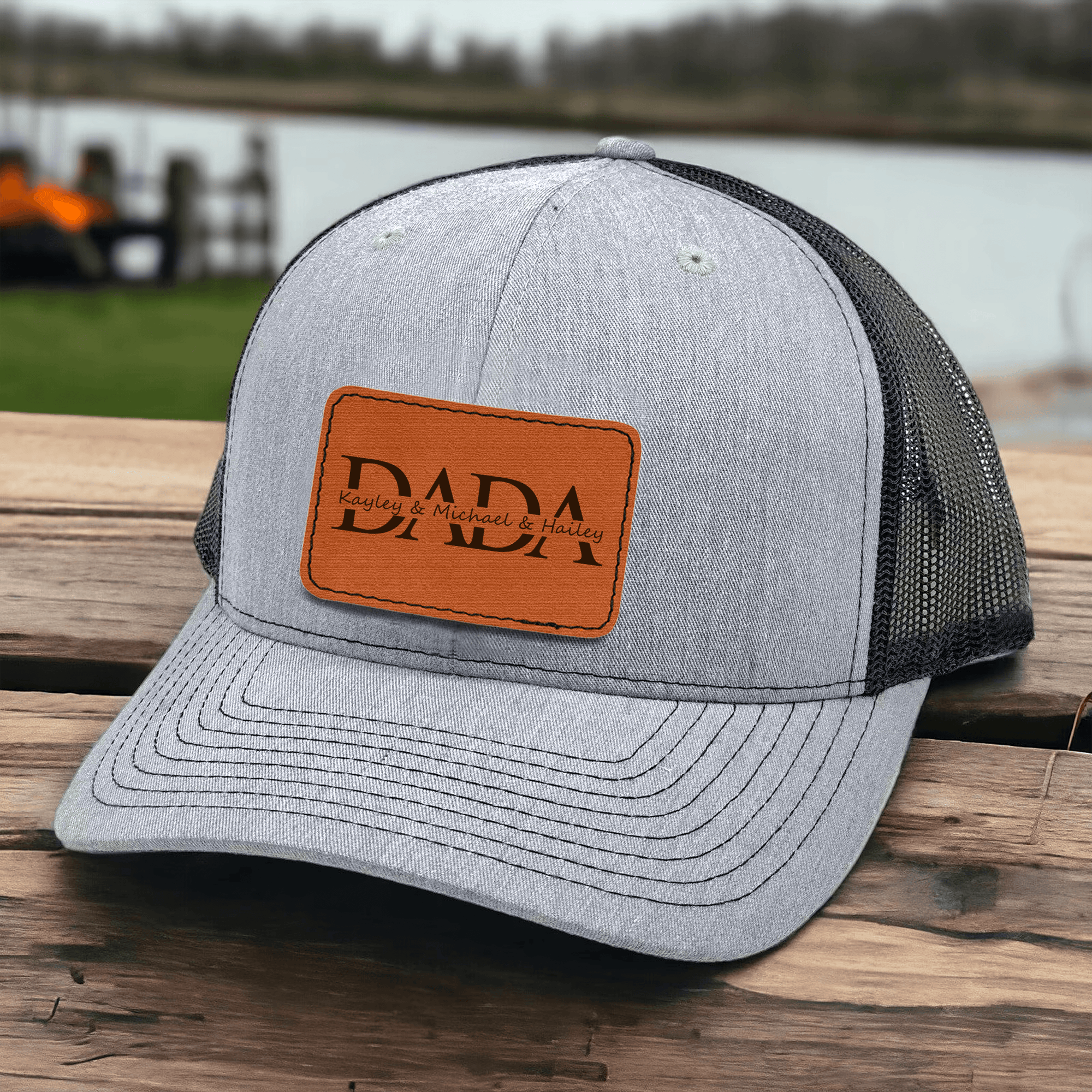 Custom Kids Name Dad Hat for Dadas - Personalized Leather Patch Hat, Dad and Kids Trucker Hat - Father's Day Gift for Dad, Papa, Grandpa, Daddy, Dada