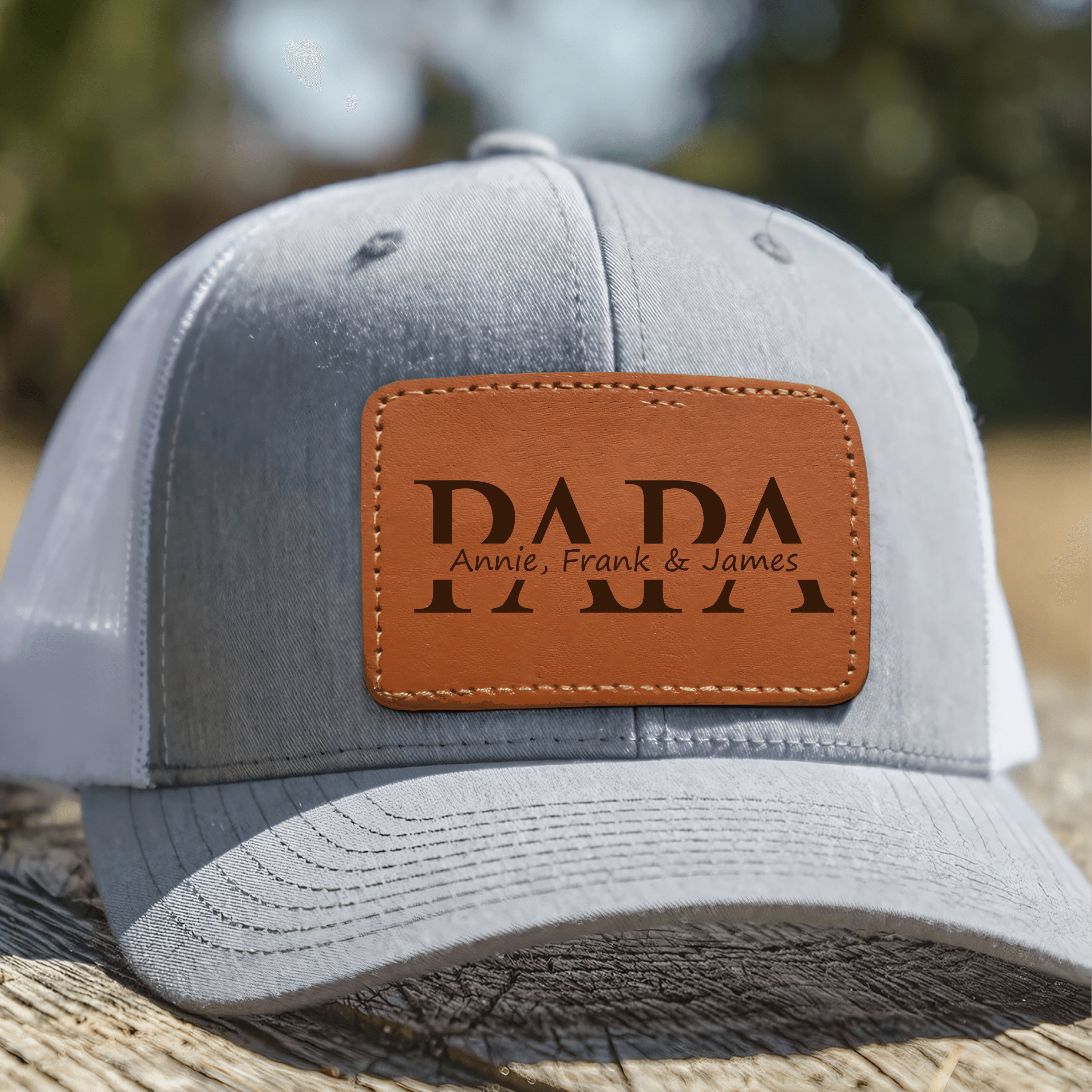 Custom Kids Name Dad Hat for Papas - Personalized Leather Patch Hat, Dad and Kids Trucker Hat - Father's Day Gift for Dad, Papa, Grandpa, Daddy, Dada