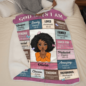 God Says I Am - Personalized Blanket - Gift for Black Woman, Sister, Mother, Friends, or Mentor, African American, Black History Month, Juneteenth | Blanket - Suzitee Store