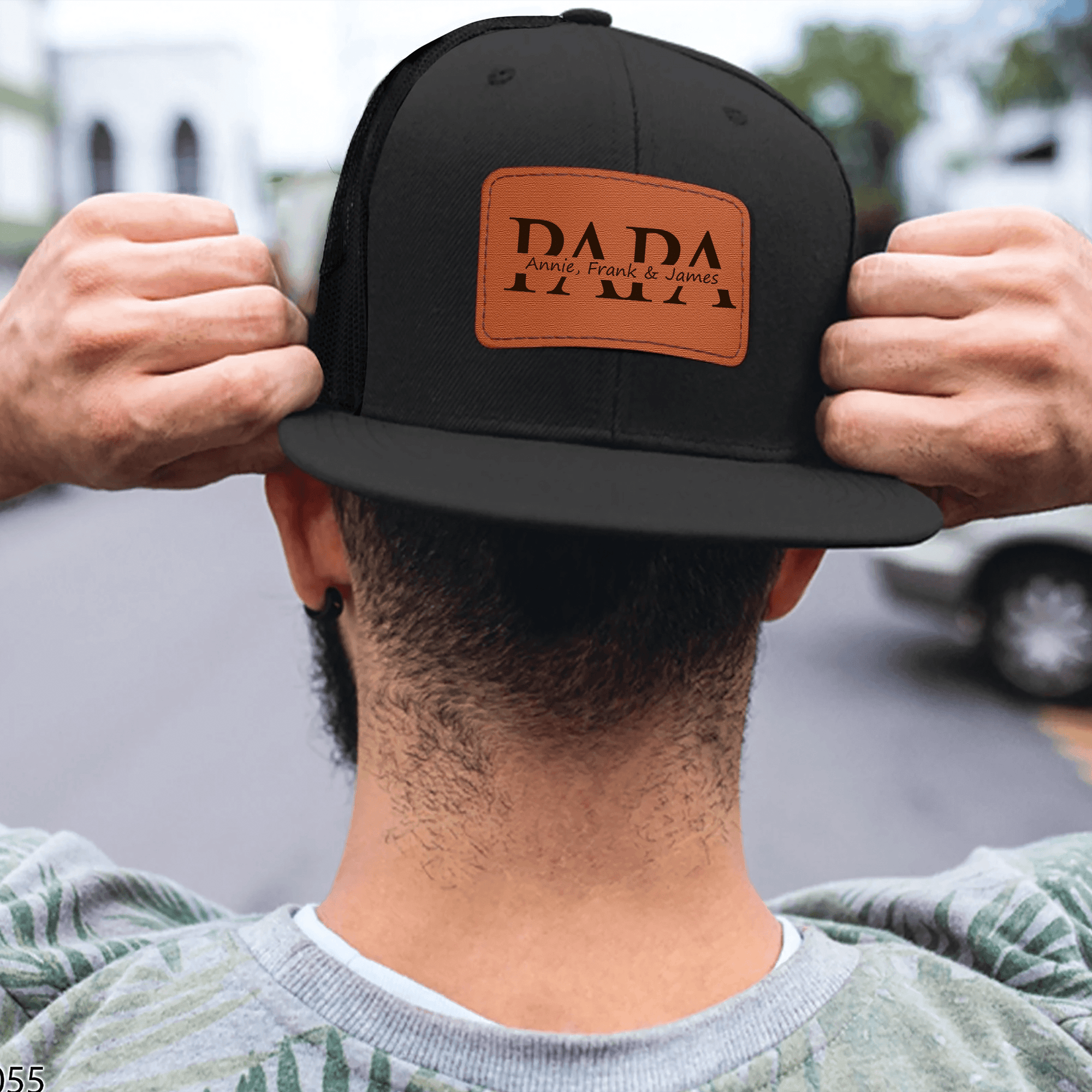 Custom Kids Name Dad Hat for Papas - Personalized Leather Patch Hat, Dad and Kids Trucker Hat - Father's Day Gift for Dad, Papa, Grandpa, Daddy, Dada