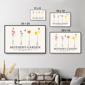 Mother's Garden Love Grows Here Watercolor Birth Month Flower - Personalized Poster/Canvas - Gift For Grandma, Mom