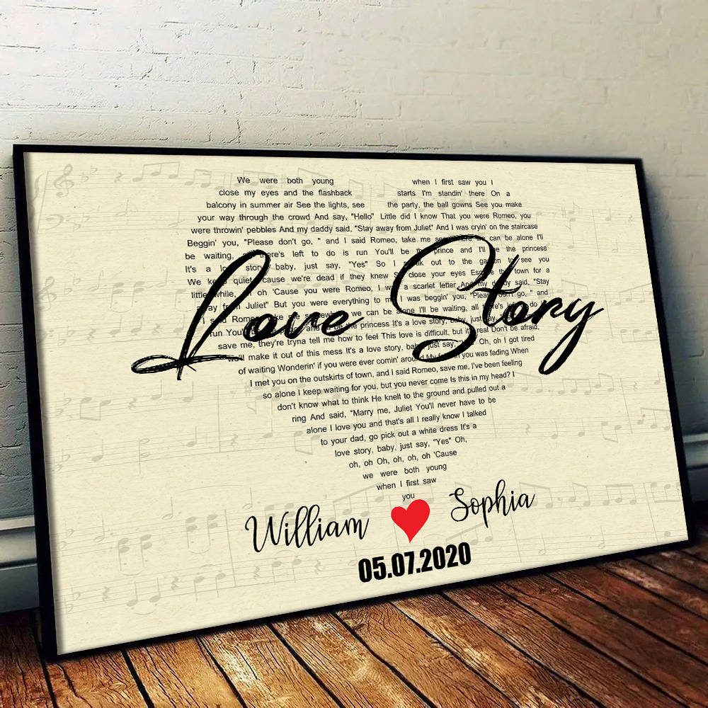 Custom Heart Shaped Song Lyrics - Personalized Poster/Canvas Print - Gift For Her/Him, Husband/Wife, Couples on Anniversary, Valentine's Day