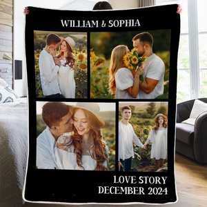 Custom Photo Frame Couple Our Love Story - Personalized Custom Blanket - Gift For Her/Him, Husband/Wife, Couples on Anniversary, Valentine's Day