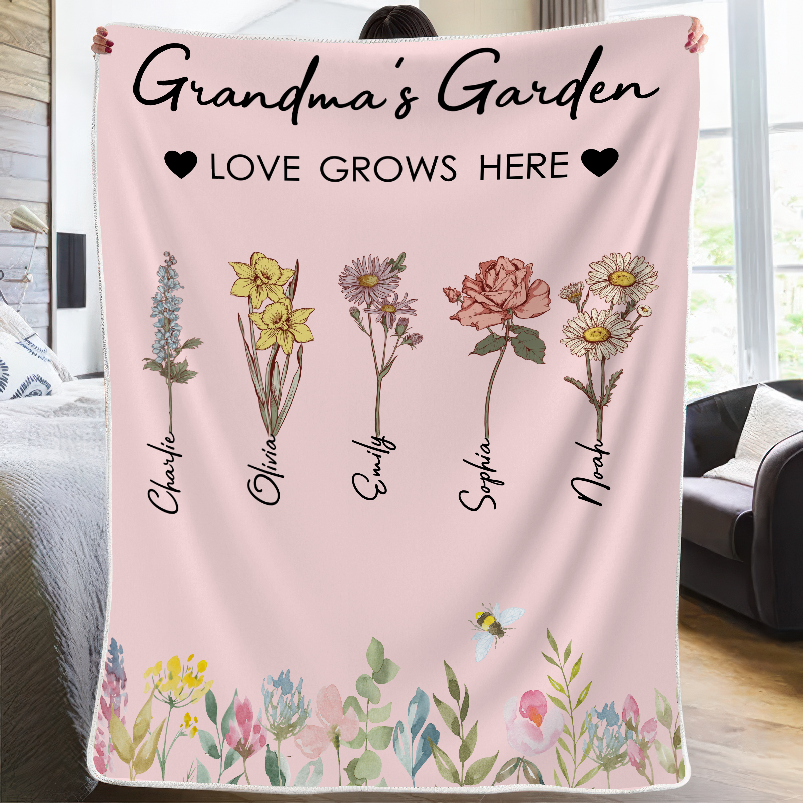 Mom/Grandma's Garden Birth Month Flower - Personalized Custom Blanket - Gift Ideas For Mom, Grandma