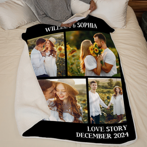 Custom Photo Frame Couple Our Love Story - Personalized Custom Blanket - Gift For Her/Him, Husband/Wife, Couples on Anniversary, Valentine's Day