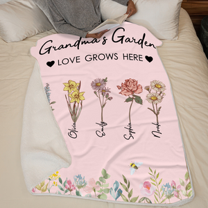 Mom/Grandma's Garden Birth Month Flower - Personalized Custom Blanket - Gift Ideas For Mom, Grandma