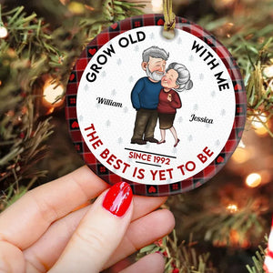 Grow Old With Me The Best Is Yet To Be - Personalized Circle Ceramic Ornament - Christmas Gift For Couple, Husband, Wife