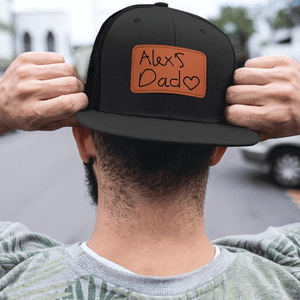 Custom Kids Handwriting Trucker Hat - Personalized Engraved Leather Patch Hat - Custom Father's Day Gift for Him, Husband, Daddy, Grandpa, Dad Hat, Dad Gift From Daughter, Custom Dad Cap, Gift For Dad From Kids, Dad Gift Handwritten