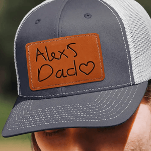 Custom Kids Handwriting Trucker Hat - Personalized Engraved Leather Patch Hat - Custom Father's Day Gift for Him, Husband, Daddy, Grandpa, Dad Hat, Dad Gift From Daughter, Custom Dad Cap, Gift For Dad From Kids, Dad Gift Handwritten