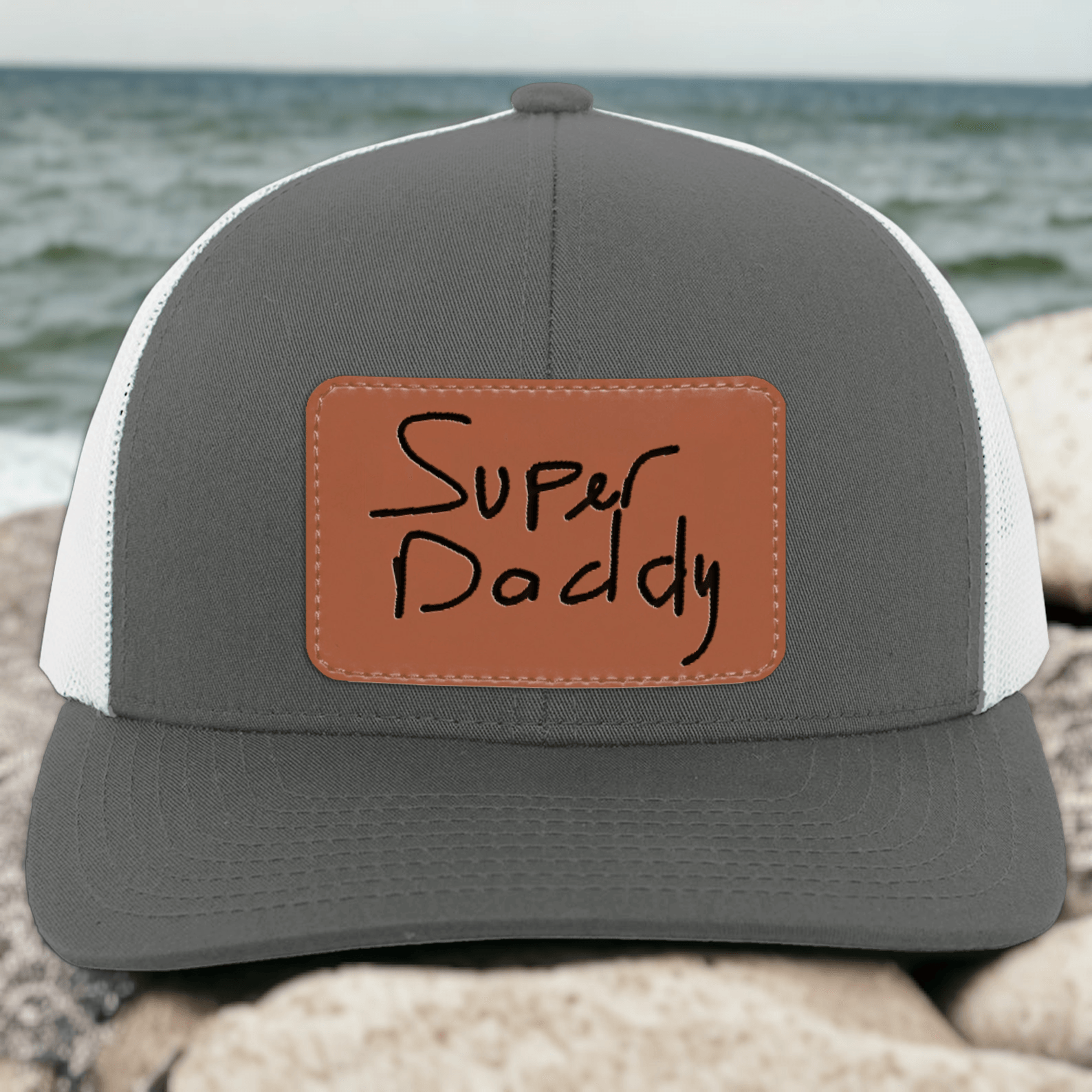 Custom Kids Handwriting Trucker Hat - Personalized Engraved Leather Patch Hat - Custom Father's Day Gift for Him, Husband, Daddy, Grandpa, Dad Hat, Dad Gift From Daughter, Custom Dad Cap, Gift For Dad From Kids, Dad Gift Handwritten