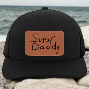 Custom Kids Handwriting Trucker Hat - Personalized Engraved Leather Patch Hat - Custom Father's Day Gift for Him, Husband, Daddy, Grandpa, Dad Hat, Dad Gift From Daughter, Custom Dad Cap, Gift For Dad From Kids, Dad Gift Handwritten