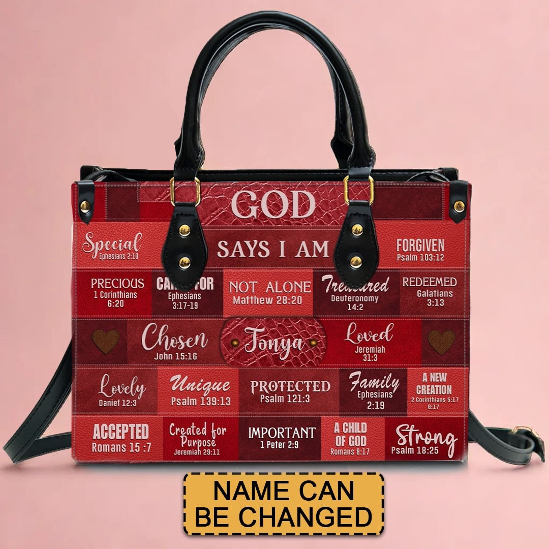 Christianartbag God Says I Am Red - Personalized Leather Handbag - Gift For Women, Christian Gift