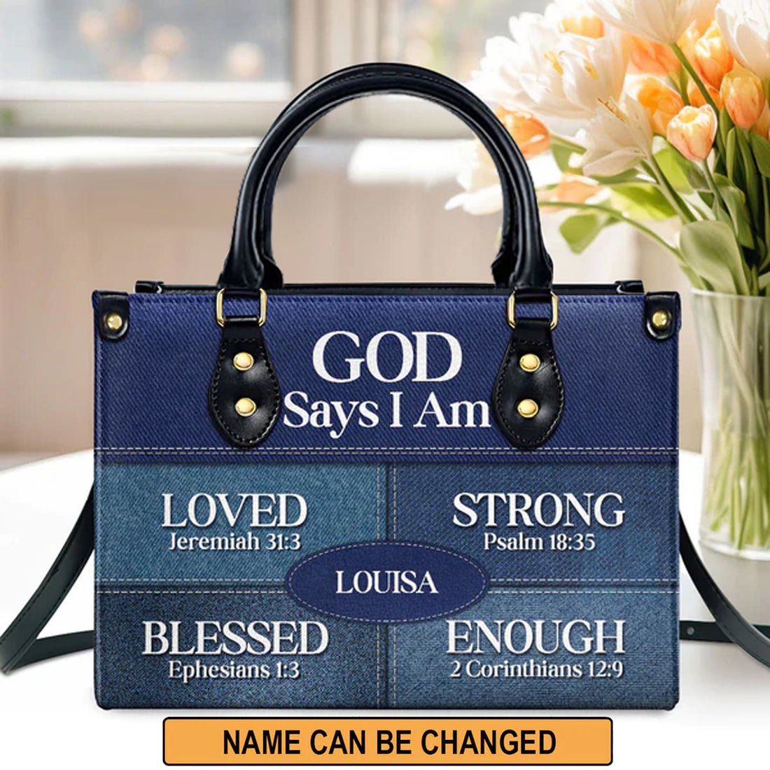 Christianartbag God Says I Am Blue - Personalized Leather Handbag - Gift For Women, Christian Gift