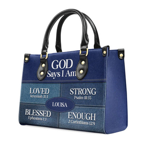 Christianartbag God Says I Am Blue - Personalized Leather Handbag - Gift For Women, Christian Gift