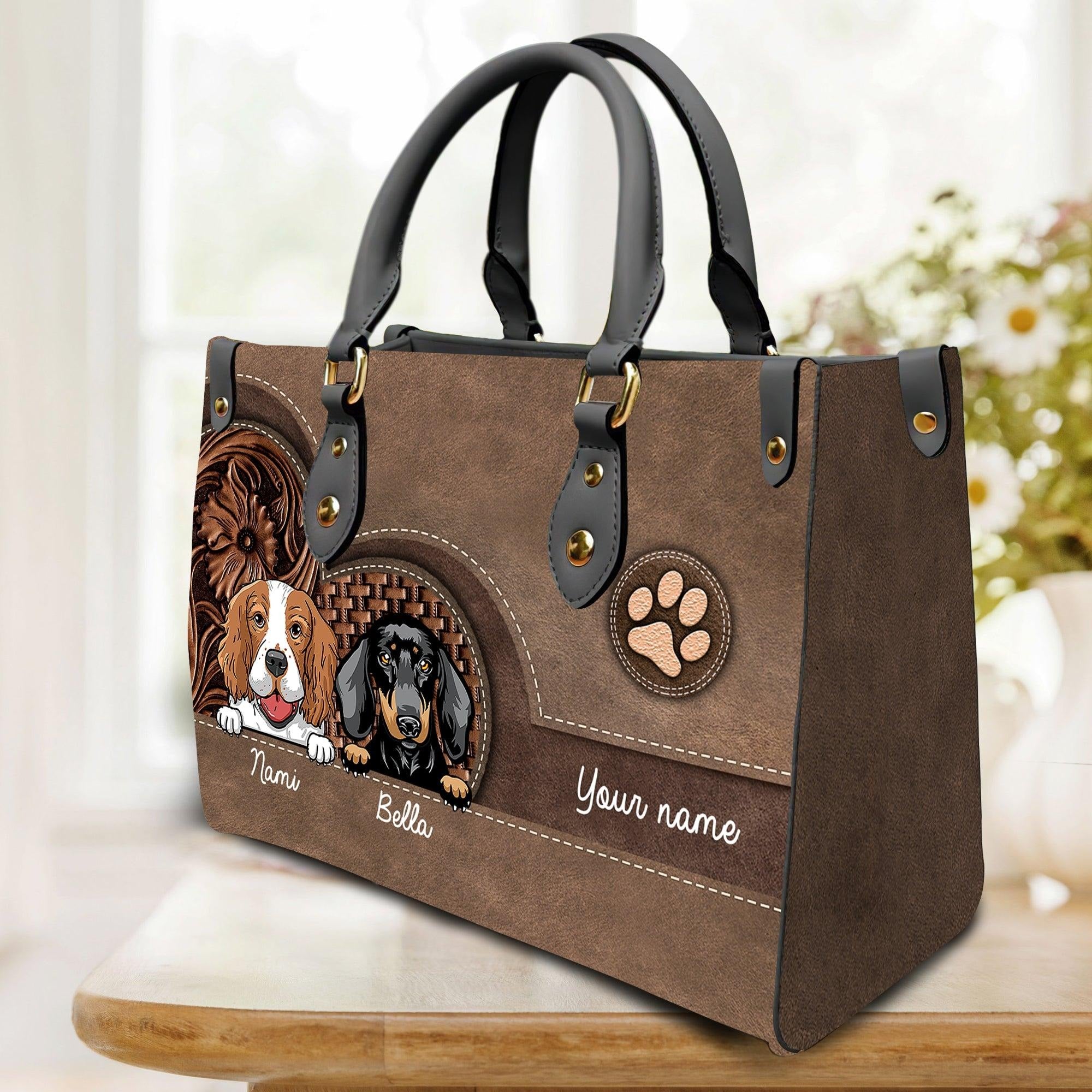 Dog Colorful Personalized Dog Leather Bag, Gift For Dog Lovers, Dog Mom, Dog Dad, Dog Owner Gift, Birthday Gift, Custom Dog Leather Handbag - Suzitee Store